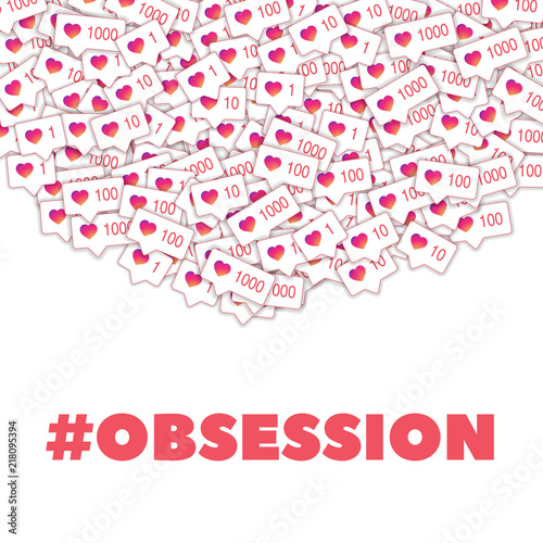 Social media icons. Social media obsession concept. Falling gradient like counter. Top semicircle sq