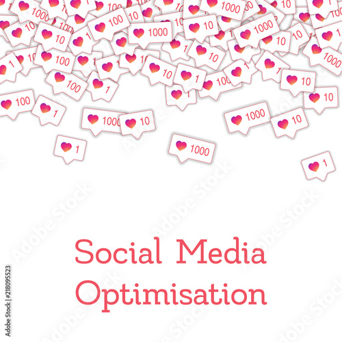 Social media icons. Social media optimisation concept. Falling gradient like counter. Scatter top gr