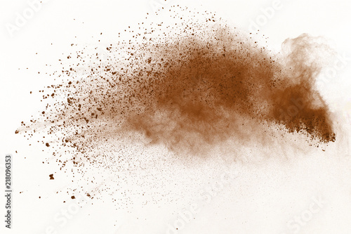 Stampa su tela Dry soil explosion isolated on white background.