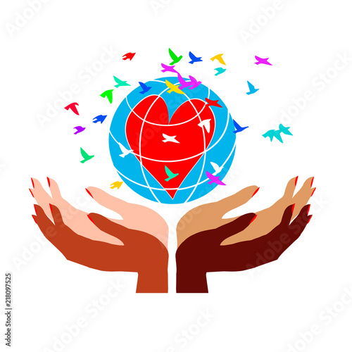International woman day diversity hands with earth, people of the world holding the globe