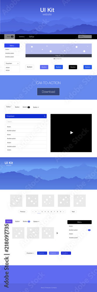 Light Pink, Blue vector design ui kit with landscape. Light Pink, Blue vector design ui kit with landscape.