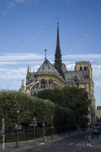 Cathedral of Notre Dame de Paris sunny autumn afternoon 