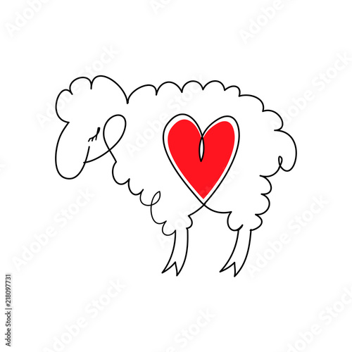 Lamb with heart. Cartoon sheep in love. Lamb and heart. Vector illustration in flat style.