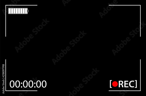 Vector Black transparent camera rec interface viewfinder with digital focus and exposure settings. Screen photography frame. Focusing screen zoom, battery status, video quality, Image stabilization