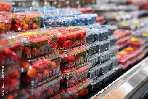 Berries selection at grocery store 