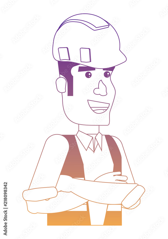 construction man with safety helmet and vest over white background, vector illustration