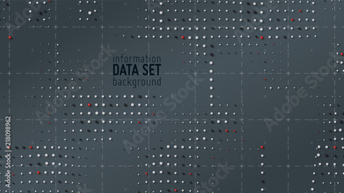 Vector abstract data sorting visualization background. Big data. Sorted data as tiny spheres. Information analytics concept. Filtering machine algorithms. Vector technology background. Trendy cover.
