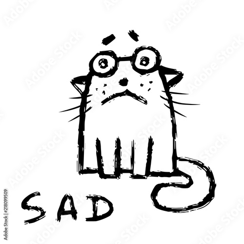 Cartoon cat is sad. Vector illustration.
