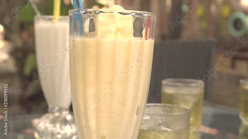 yogurt frappe glass in coffee shop photo