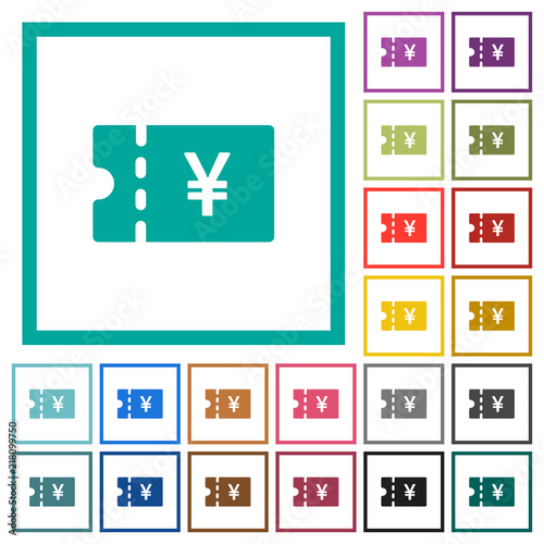 Japanese Yen discount coupon flat color icons with quadrant frames