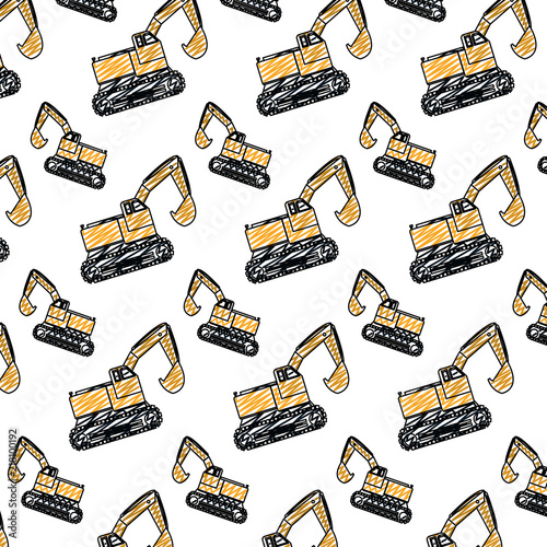 doodle excavator mechanic equipment repair background
