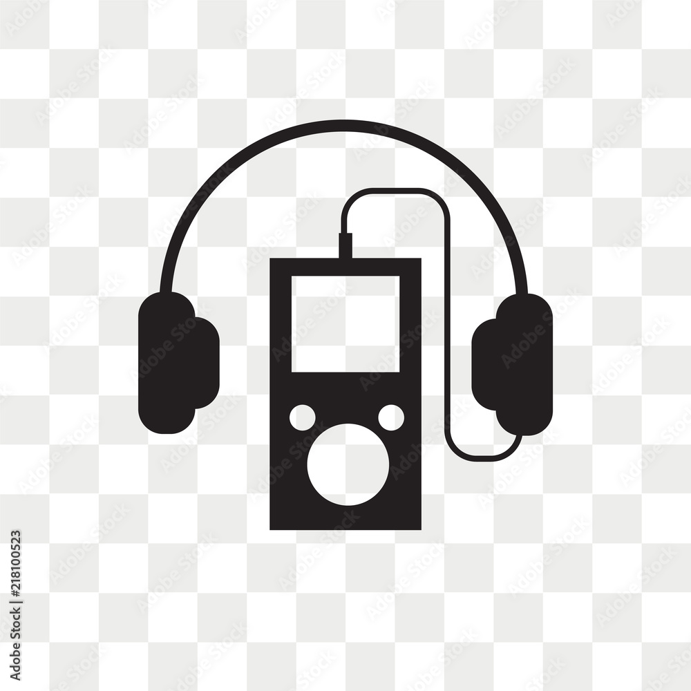 Mp3 player with headphones vector icon isolated on transparent background, Mp3  player with headphones logo design Stock Vector | Adobe Stock