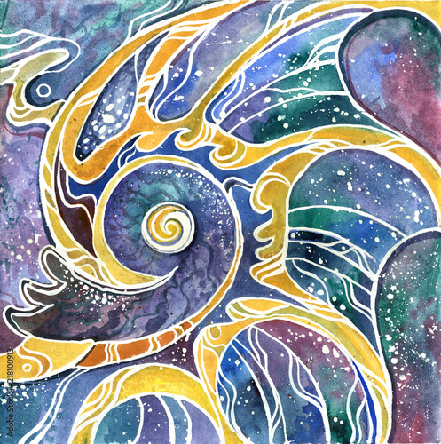 triptych Chinese dragon wing set colorful drawn