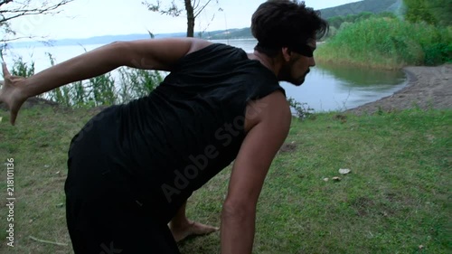 A closed blindfolded dancer (slowmotion)