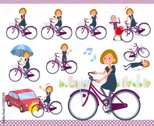 flat type Bob hair black dress women_city cycle