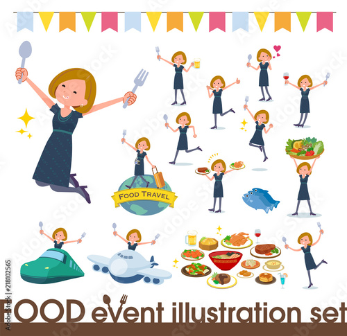 flat type Bob hair black dress women_food festival