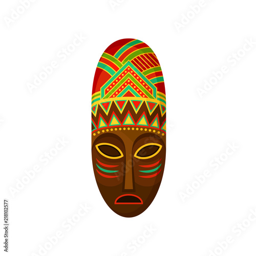 African ethnic tribal mask, authentic symbol of Africa with ethnic ornament vector Illustration on a white background