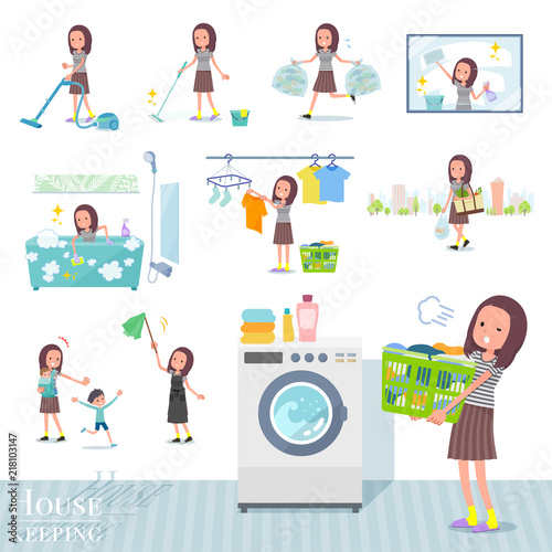 flat type Long hair women_housekeeping