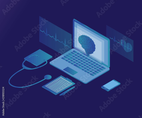 brain, laptop, 3d isometric stet ice 1