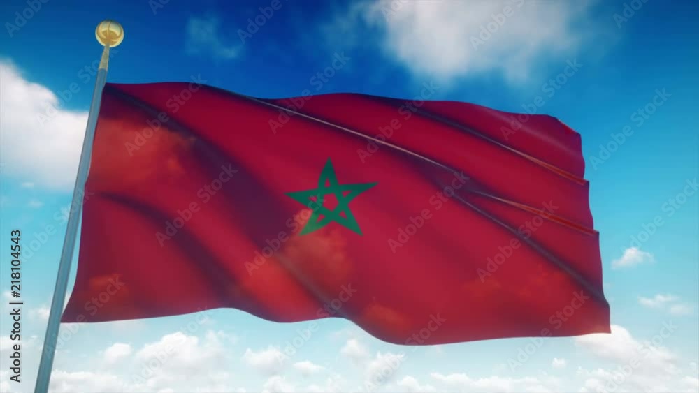 Morocco Flag Waving 3D Rendering Blue Sky Background - Seamless Loop 4K Morocco Flag Waving 3D Rendering Blue Sky Background - Seamless Loop 4K