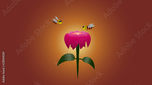 pink flower with bees