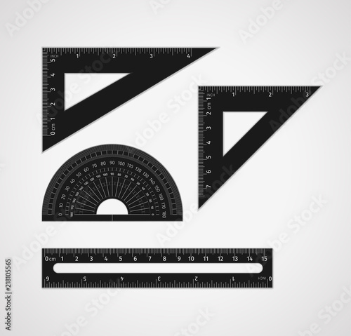 School supplies. Set of Black plastic measuring tools