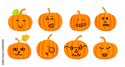 Collection of funny Halloween pumpkins. Vector cartoon pumpkins