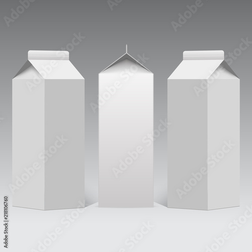 Milk or juice carton packaging package box white blank isolated. Vector