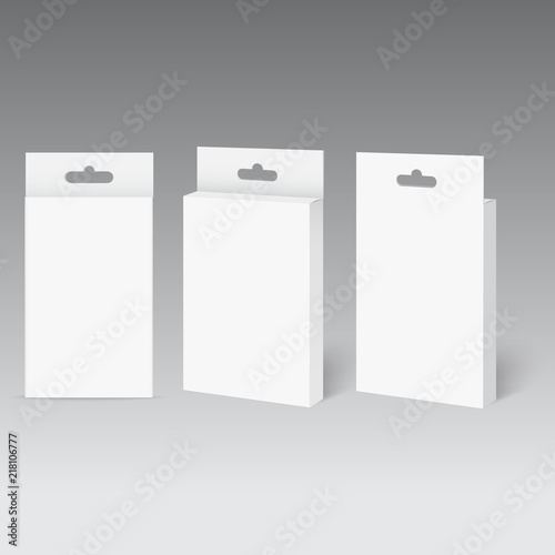 White Product Package Box With Hang Slot. Mock Up. Vector