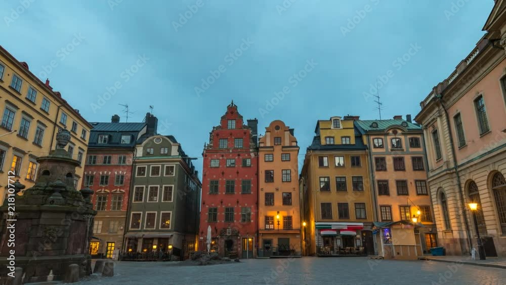 Stockholm Sweden time lapse 4K, city skyline night to day timelapse at Gamla Stan old town and Stortorget Stockholm Sweden time lapse 4K, city skyline night to day timelapse at Gamla Stan old town and Stortorget