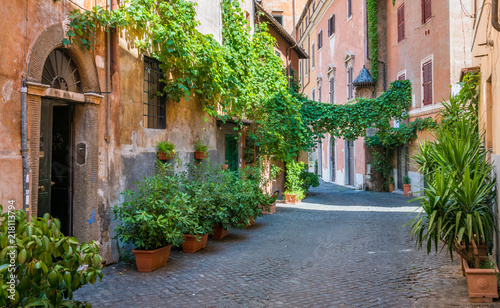 The pictiresque Rione Trastevere on a summer morning  in Rome  Italy.