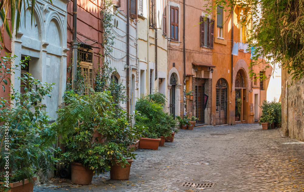 The pictiresque Rione Trastevere on a summer morning, in Rome, Italy.