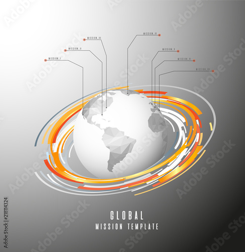 Vector template with colorful circles and your global mission steps.
