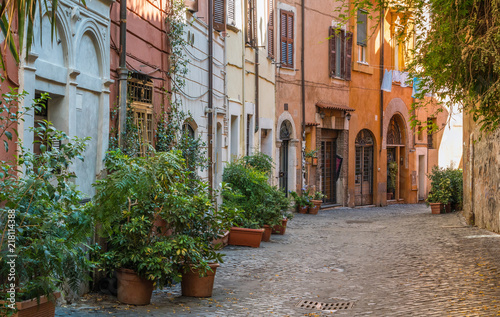 The pictiresque Rione Trastevere on a summer morning, in Rome, Italy. #218114388