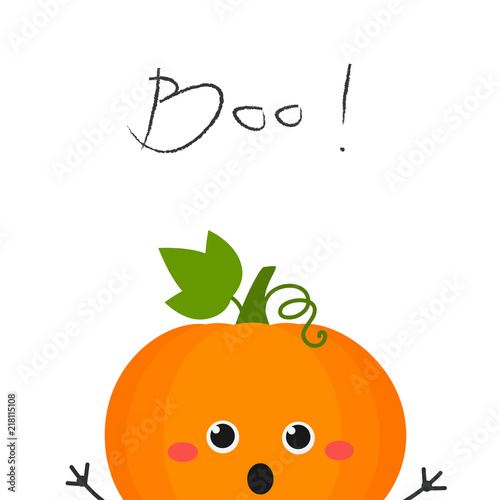 Funny cartoon pumpkin peeking out scary
