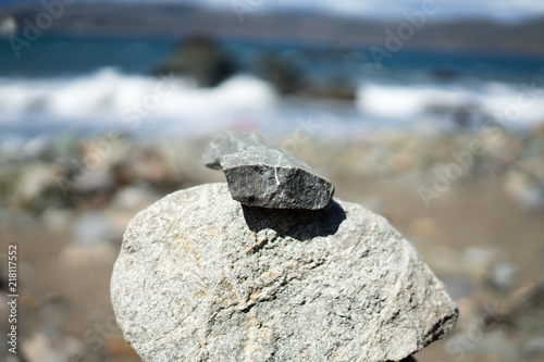 stack of stones at beach in lands end in Lands End, San Francisco, United States