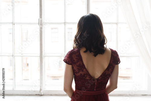 woman in red dress 