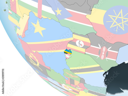 Rwanda with flag on globe