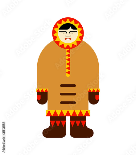 Eskimo.inuit isolated. arctic traditional  Man of north. Chukchi Vector illustration