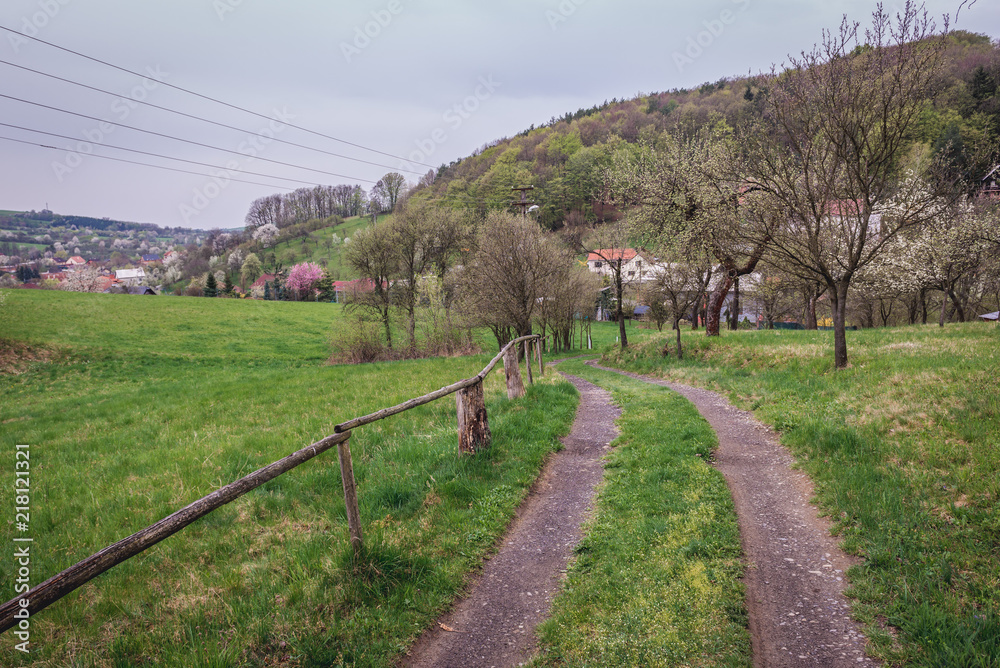 Field road in Breznice, small village in Zlinsky kraj District, Czech Republic