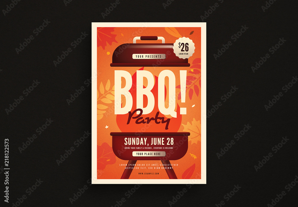 Autumn BBQ Party Flyer Layout Stock Template | Adobe Stock