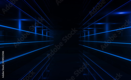 Abstract black background with neon lights, lines and lights. Background of an empty dark room with neon light © Laura Сrazy