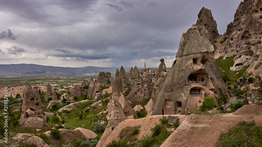 Rock town, Cappadocia, a historical land located in the north-east of Turkey. Panorama