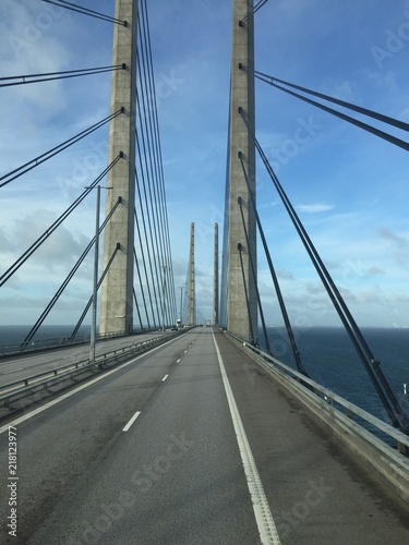 The Oresund bridge between Denmark and Sweden. Driving from Sweden to Denmark.  Bridge on the sea ,architecture landscape in sweden © Anzelika