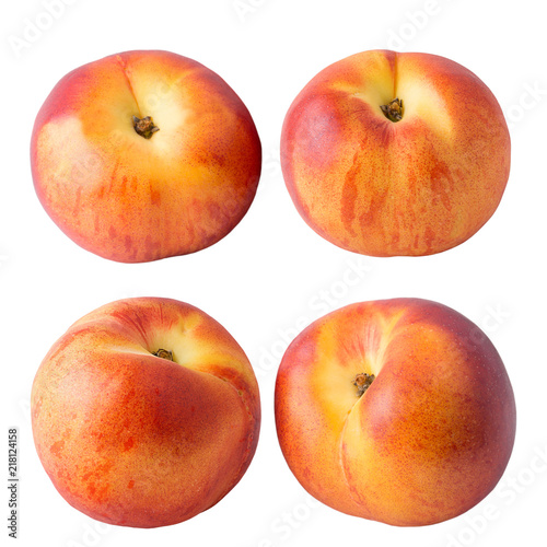 Collection of whole peach fruits isolated on white background