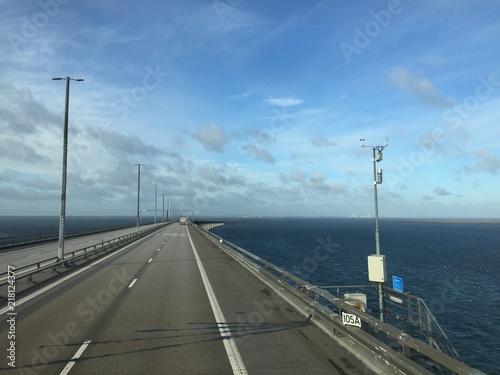 The Oresund bridge between Denmark and Sweden. Driving from Sweden to Denmark. Bridge on the sea ,architecture landscape in sweden
