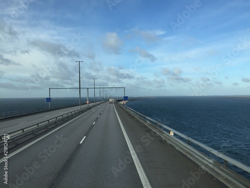 The Oresund bridge between Denmark and Sweden. Driving from Sweden to Denmark.  Bridge on the sea  architecture landscape in sweden