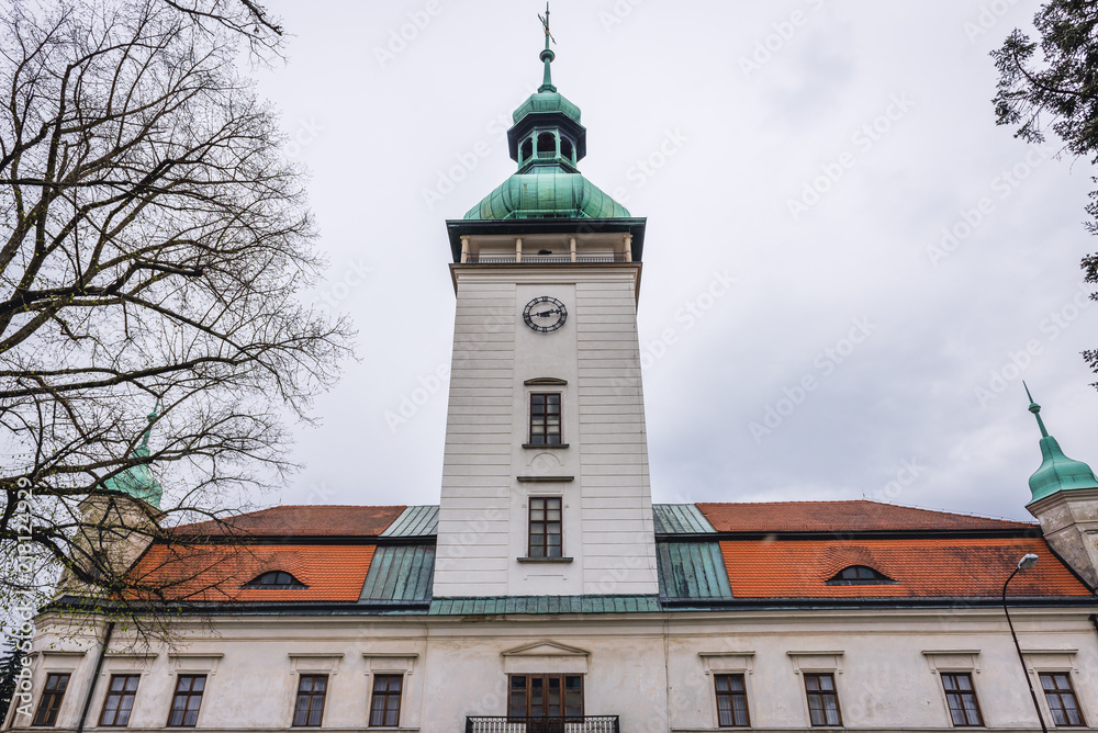Front facade of castle in Vsetin town in historical Moravian region of Czech Republic