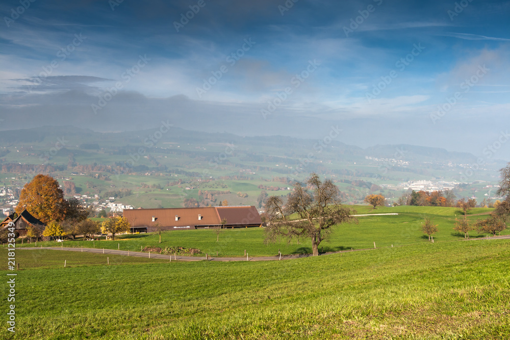 Landscape with Green meadows above Lake Lucerne, near mount Rigi, Alps, Switzerland Landscape with Green meadows above Lake Lucerne, near mount Rigi, Alps, Switzerland