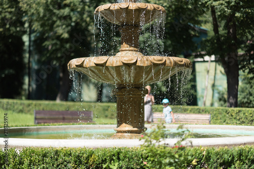 Peaceful scenery with fountain in the garden